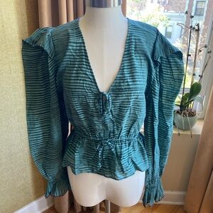 Ulla Johnson Bold Shoulder Cotton Peplum Blouse
